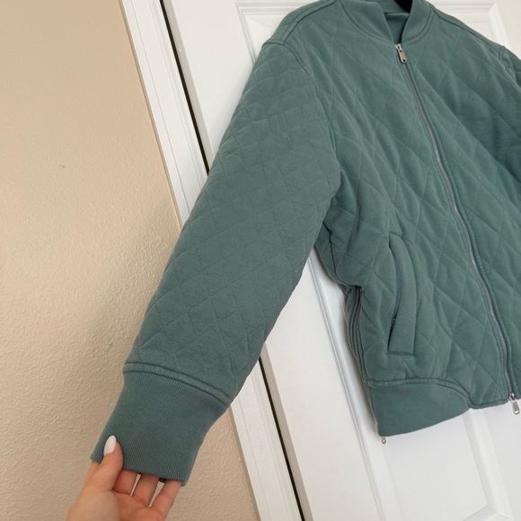 Athleta Retroplush Bomber Quilted Jacket Deep Ocean Teal Size Large - Picture 5 of 13